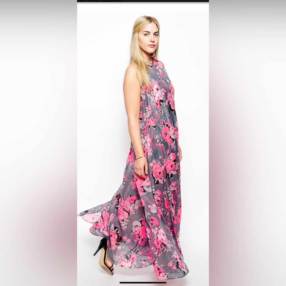 ASOS Gray and Pink Floral Maxi Dress
